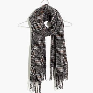 NWT Madewell Menswear tweed pattern plaid scarf grey black Menswear Plaid Scarf